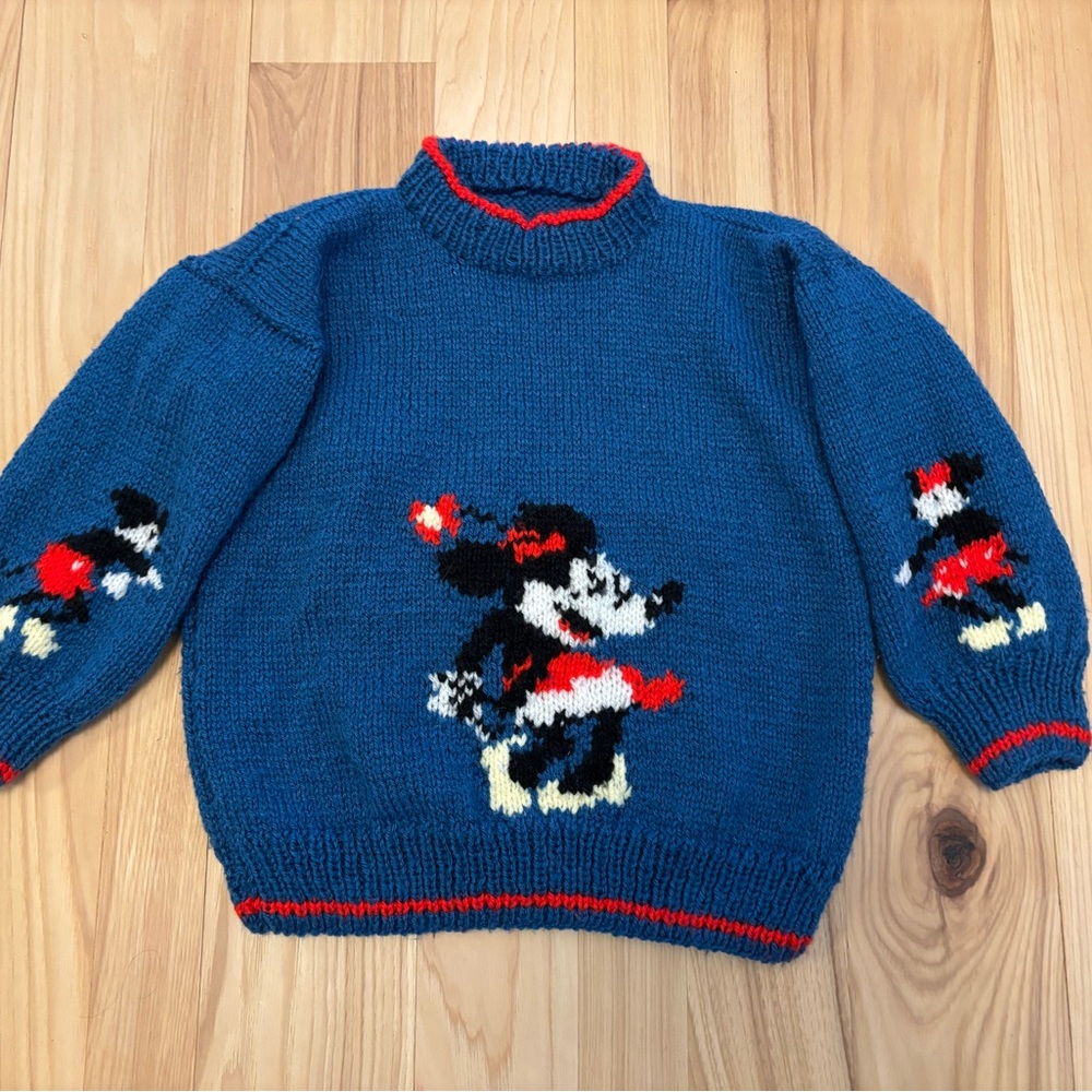 Blue Sweater with Disney Mickey and Minnie Character Design sz 3T Handmade - Picture 3 of 7